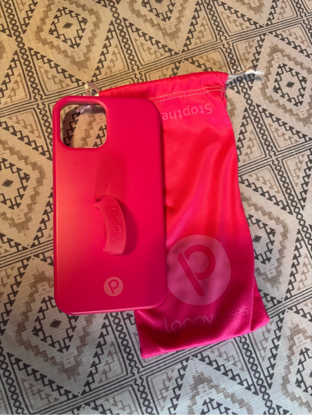 Loopy Case Hot Pink Phone Case with Integrated Loop Grip and Matching Pouch
